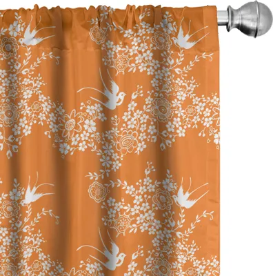 Zdjęcie produktu dla ABAKUHAUS japońskie zasłony, firanki, orientalne japońskie kwiaty ptak Azja pastelowe kolorowe wzory, 2 sztuki 75 x 175 cm, marigold biały