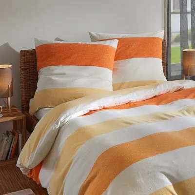 Produktbild von Traumschlaf Bettwäsche Biber Streifen orange 200x220 cm + 2x 80x80 cm