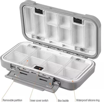Produktbild von Doppelseitige Angelgerät Box 12 Fächer Angelköder Haken Aufbewahrungsbox Angelzubehör Aufbewahrungskoffer Hobbybox Grau L