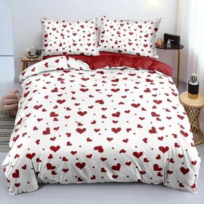 Produktbild von Bettwäsche-Set 200x200 cm 3-teilig mit Herzen, Mikrofaser, Reißverschluss, 2 Kissenbezüge 80x80 cm
