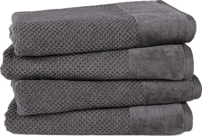 Produktbild von Pure Label 4-TLG. Badetücher Set mit Anhängeschlaufe aus 100% Baumwolle, saugstark und weich| 4 Badetücher aus Baumwolle 70x140 cm, Anthrazit - Grau