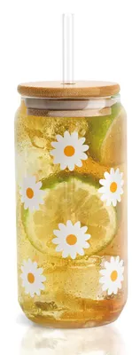 Imagen del producto de Vasos de vidrio con tapa y pajita, de 480 ml, para bebidas