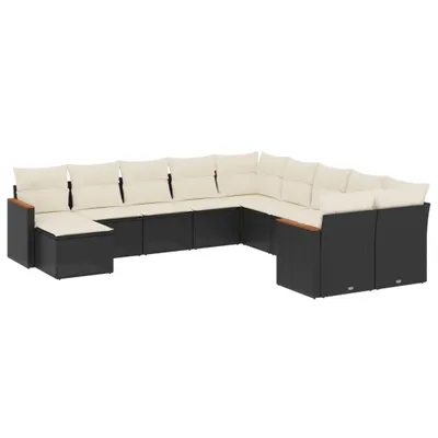 Produktbild von vidaXL 11-tlg. Garten-Sofagarnitur mit Kissen Schwarz Poly Rattan