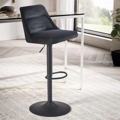 Produktbild von WOHNLING Barhocker Samt Schwarz Hocker mit Lehne 86 106 cm Küchenhocker Höhenverstellbar Modern 100 kg Barstuhl Tresenhocker mit Metall-Trompetenfuß