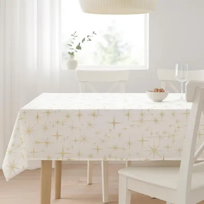Produktbild von STARS SPARK Weihnachts-Tischdecke, weiß mit goldenen Sternen, 140 x 240 cm