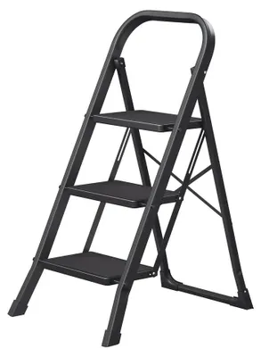 Produktbild von 3-stufige Haushaltstreppe mit Klappschutz | Schwarz | 46,5x74,5x105cm