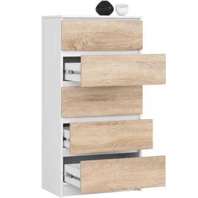 Zdjęcie produktu dla AKORD Furniture Factory OP0LK-6BIASON008, Biały, Dąb, 5 szuf., Matowy, 16 mm, 51 cm, 400 mm