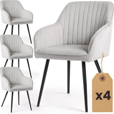 Produktbild von 4er Set Velours Esszimmerstühle mit Ziernähten FLORENCE Grau mit schwarzen Beinen