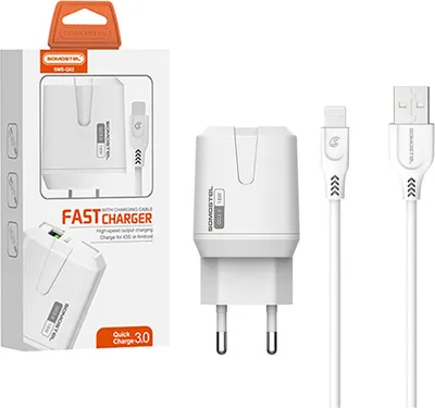 Zdjęcie produktu dla Ładowarka Sieciowa 3A 18W + Kabel Iphone Biała  Somostel 3000Ma Usb Qc3.0 Sms-Q02