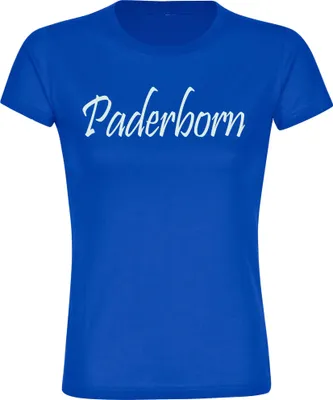 Produktbild von multifanshop Damen T-Shirt - Paderborn - Schriftzug, blau, Größe 3XL