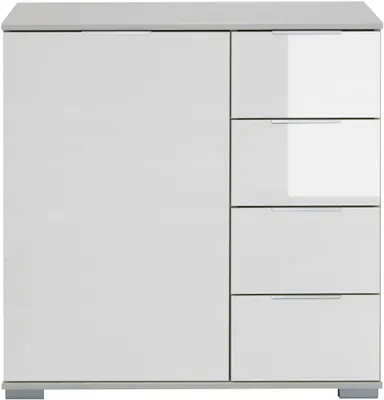 Image de Commode combinée Easy Plus, buffet 82 cm, 82 x 41 x 83 cm, couleur au choix, blanc / verre blanc