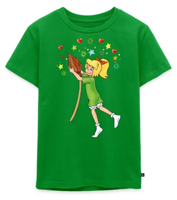 Produktbild von Spreadshirt Bibi Blocksberg Tanzt Mit Besen Kartoffelbrei Kinder Premium T-Shirt, 98/104 (2 Jahre), Grün