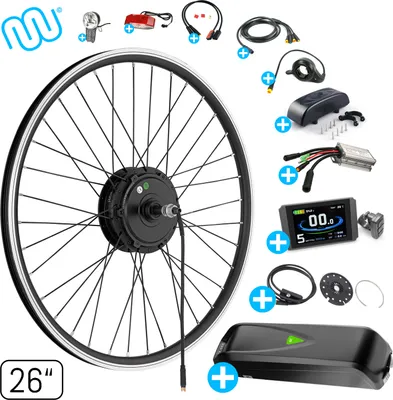 Produktbild von windmeile | E-Bike Umbausatz, Hinterrad Motor, inklusive Akku, mit komplettem Zubehör, Schwarz, 26“ Zoll, Umbau Kit, Pedelec