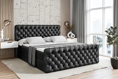 Produktbild von ALTDECOR Boxspringbett mit Fußteil, H3 Matratze und Topper - 120x200 cm - BOXI8-Z - Schwarz Kunstleder - Polsterbett mit Bettkasten und Lattenrost, Bett mit Stauraum
