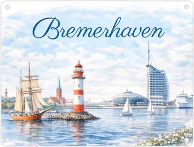 Produktbild von Bremerhaven Segelschiff Leuchtturm Metallschild in 15x20 cm