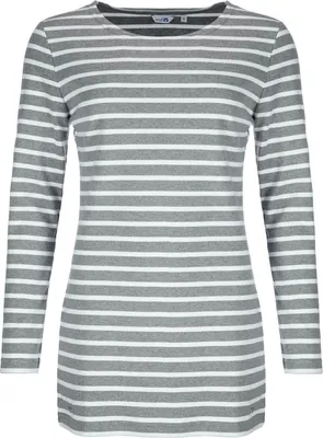 Produktbild von modAS Damen Long-Shirt mit Streifen Maritim - Gestreiftes Shirt Komfortschnitt aus Baumwolle in Graumelange-Weiß Größe 52