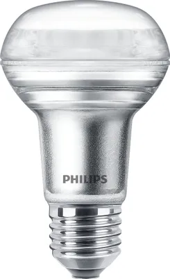A studio shot of a Philips LED light bulb against a white background.