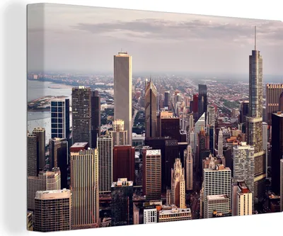 Produktbild von OneMillionCanvasses® - Leinwandbilder - 140x90 cm, Chicago - Büro - Wasser, Wandbilder Kunstdruck Wanddekoration - Foto auf Leinwand - Gemälde auf Holzrahmen