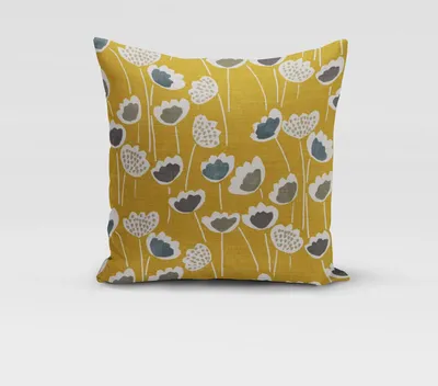 Produktbild von SCHÖNER LEBEN. Kissenhülle Clara Saffron Blumen senfgelb ocker blau g Größe 80x80cm (HxB) 80x80cm (HxB) Größe
