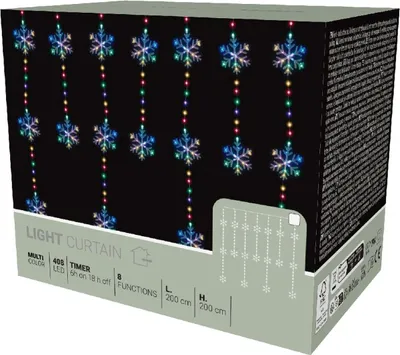 Obrázek produktu pro Světelná záclona 200 x 200 cm, 408 LED – barevné sněhové vločky