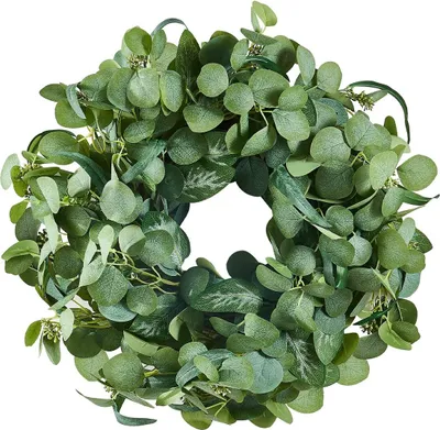 Productafbeelding van Kunstbloemenkrans, 26 inch, groen, met eucalyptusbladeren, geschikt voor het hele jaar door