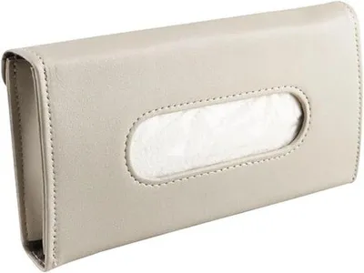 Produktbild von Beige PolyurethanAutozakdoekendoos mit Lederclip, praktische Aufbewahrung für Papiertaschentücher, Auto-Ausstattungszubehör