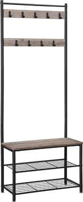 Obrázok produktu pre VASAGLE vešiak na kabáty s botníkom, predsieňová skrinka s pohovkou, 3 v 1, oceľový rám pre vchod, predsieň, 32 x 70 x 175 cm, industriálny štýl