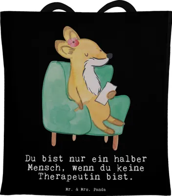 Produktbild von Mr. & Mrs. Panda Tote Bag Therapeutin Herz - Schwarz - Geschenk, Shopping Tasche, Unitasche, Laptoptasche, Schultasche
