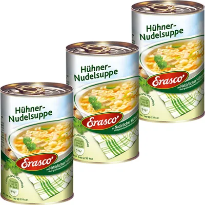 Image de Erasco Soupe de poulet aux nouilles bons légumes et viande de poulet 390ml 3er Pack