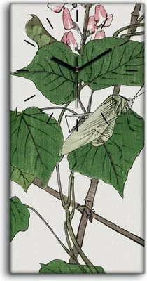 Produktbild von Wanduhr Uhr Wandbild Leinwand 30x60 Gemälde Asiatische Blätter Insekten Blüten - schwarze Hände