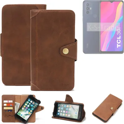 Produktbild von K-S-Trade Handyhülle kompatibel mit TCL 30 E Schutz Hülle Walletcase Bookstyle Tasche Case Handytasche Wallet Flipcase Cover PolyurethanBraun (1x)