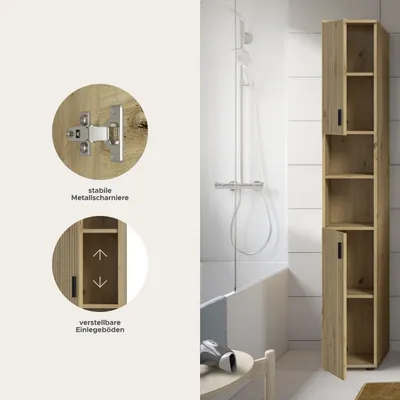 Produktbild von Mone Hochschrank Bad 2 Türen, 2 Regale Eiche Nachbildung.