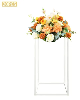 Obrázok produktu pre Stojany na kvety na svadbu - 20 kusov kovových stĺpov - Geometická dekorácia na stôl a chodbu - 21x21x40 cm - Samostatné stojany na kvety - Biele