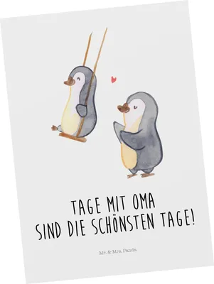 Produktbild von Mr. & Mrs. Panda Postkarte Pinguin Oma schaukeln - Weiß - Geschenk, Ansichtskarte, Postkarten, Ansichtskarten, Großmutter, für, Beste, einzelkarte, bildkarte, Muttertag