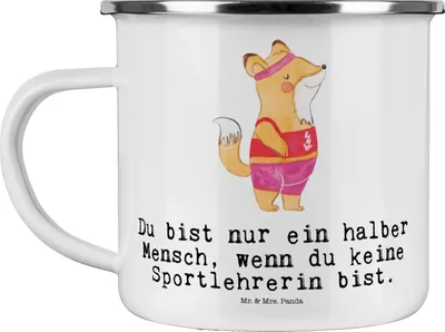 Produktbild von Mr. & Mrs. Panda Emaille Tasse Sportlehrerin Herz - Weiß - Geschenk, becher, Pott, Haferl, Teetasse