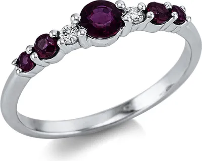 Produktbild von Ring aus 750 Weißgold 5 Rubine 0,5ct rot 2 Brillanten 0,05ct TW-SI H:3,8mm Innenumfang 53mm  Ø16.9mm