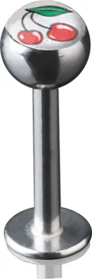 Produktbild von viva-adorno 1,2 x 8mm Lippen Piercing Stecker Labretstecker 316L Chirurgenstahl 20 verschiedene Motive Picture Logo Z379,S19 Kirsche