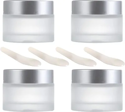 Imagen del producto de Envases de vidrio mate, crema, de 100 ml, paquete de 4 unidades, con tapa de color plateado, para cosméticos