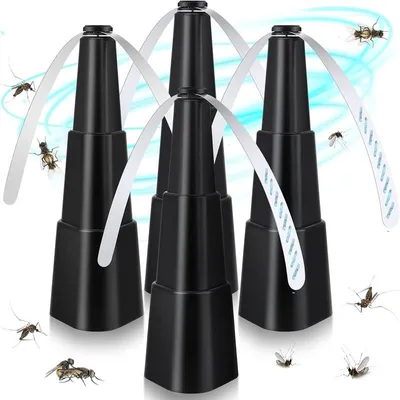 Produktbild von 4er Set Fliegenvertreiber, batteriebetrieben, Fliegenabwehr mit reflektierenden Flügeln und Haken, für Tisch, Terrasse, Garten, Camping und Küche