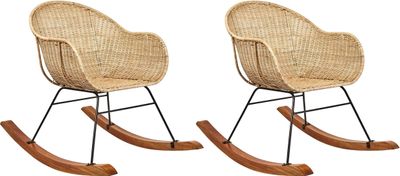 BELIANI Schaukelstuhl 2er Set Naturfarben Rattan Indoor Outdoor Mittlere Witterungsbeständigkeit Boho Stil für Garten Balkon Terrasse