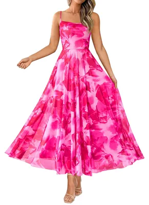 Produktbild von BTFBM Maxikleider für Damen, Sommer, Blumenmuster, Elegantes Spaghettiträgerklei