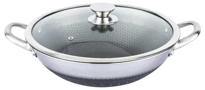 Produktbild von Wok Bratpfanne Edelstahl 36 cm Antihaft Wokpfanne Glasdeckel Asia Schmortopf Induktion