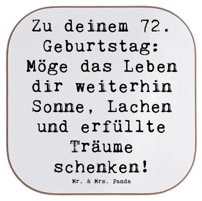 Produktbild von Mr. & Mrs. Panda Untersetzer für Gläser Spruch 72. Geburtstag - Weiß - Geschenk, Erinnerungen, Coaster, Freude, Jubiläumsfeier, Tischuntersetzer, Happy Birthday, Alter