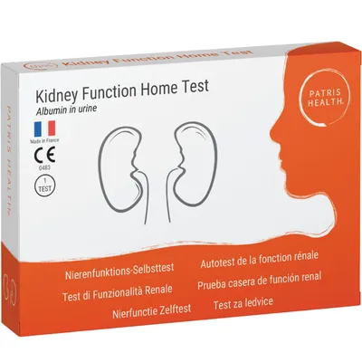 Produktbild von Patris Health® Nierenfunktions-Selbsttest – Albumin im Urin zuhause kontrollieren – Ergebnis in 5 Minuten