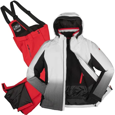 Produktbild von killtec Skianzug Damen Set Skijacke hellgrau + Skihose rot Größe 36 - 36 | weiß/rot
