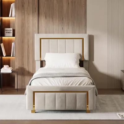 Immagine prodotto di Letto ProximaX, dimensioni 90x200 cm, rivestito in velluto, con contenitore a gas e testiera imbottita