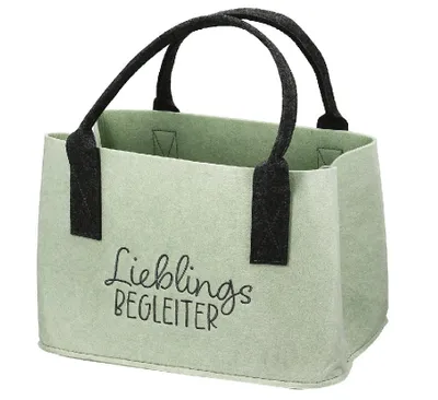 Obrázek produktu pro Gilde Tasche, rechteckig, "Lieblingsbegleiter", Schriftzug, Filz, hellgrün, VE 4, L. 26 cm, B. 40 cm, H. 25 cm