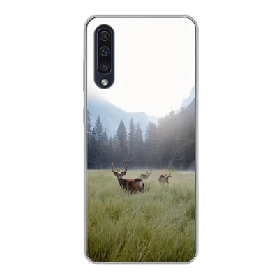 Produktbild von MuchoWow® Handyhülle Schutzhülle Hülle für Samsung Galaxy A30s Wald - Hirsche - Nebel Silikon Softcase Handy Hülle - Karteninhaber