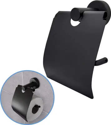 Produktbild von Sanics Orca Toilettenpapierhalter Schwarz mit Abdeckung - WC Rollenhalter Edelstahl Inklusive Montageset - WC Papierhalter Hangend