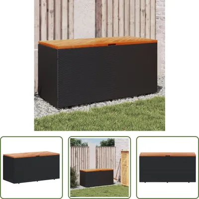 Obrázek produktu pro The Living Store Zahradní truhla černá 110x50x54 cm Poly ratan Akáciové dřevo